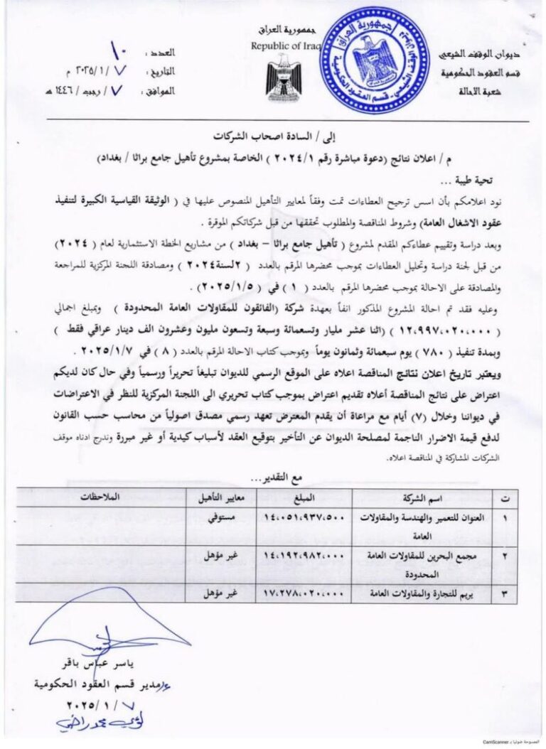 إعلان تأهيل جامع براثا