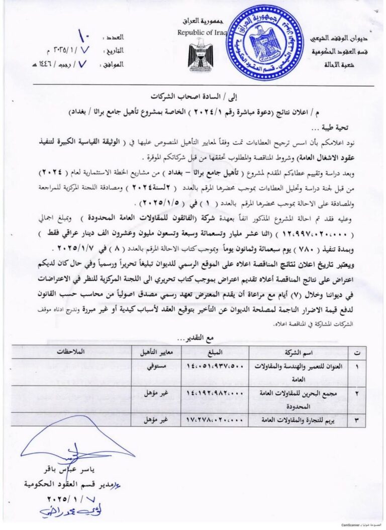 إعلان تأهيل جامع براثا